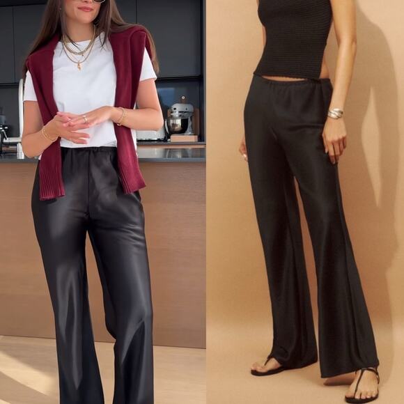 Reformation Gale Satin Mid Rise Bias Pant XL Black - Picture 1 of 10